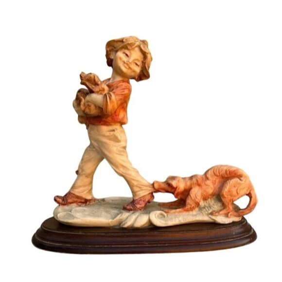 Capodimonte Pucci Vintage Collectible Boy With Puppies Dog Porcelain Figurine - Picture 1 of 9